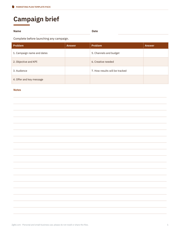 Preview of Printable Campaign Brief Worksheet