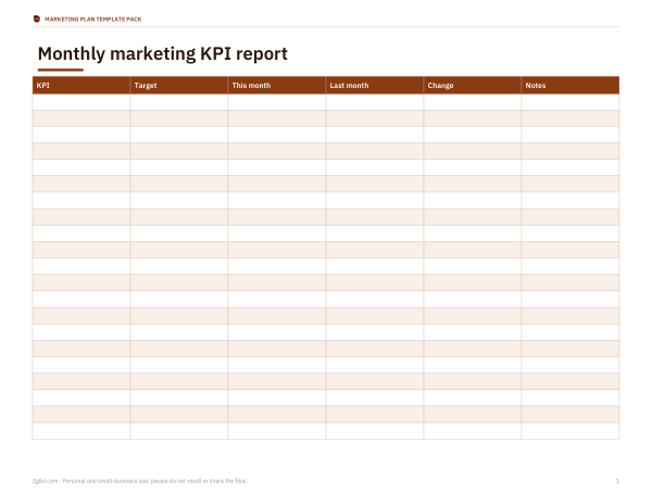 Preview of Printable Monthly Marketing KPI Report